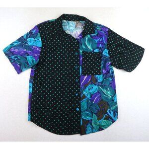 VINTAGE WOMEN'S MIXED PRINT SHORT SLEEVE BUTTON-UP TOP - SIZE S